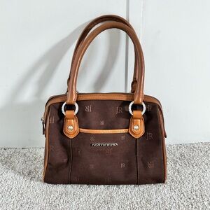 Vtg Judith Ripka Canvas Monogram Dime Satchel Brown 10 X 7 X 4